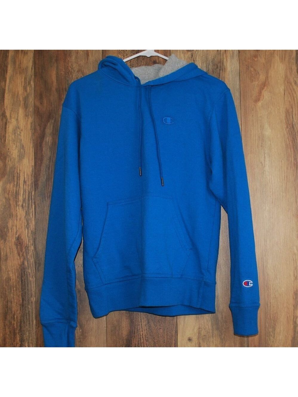 S0889 CHAMPION Powerblend Fleece Hoodie 'Embroidered C Logo' Blue Men's Small